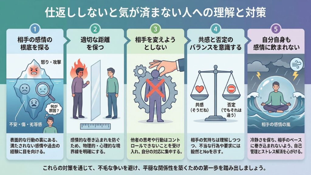 仕返ししないと気が済まない人への理解と対策を分かりやすく図解にしたもの