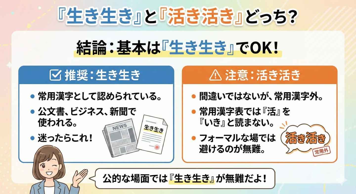 「生き生き」と「活き活き」の違いとは?迷わず使い分けるコツを徹底解説|MISA~おすすめ情報紹介所~